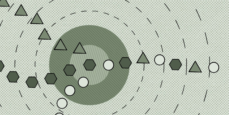 Abstract illustration of concentric rings orbiting a central mass