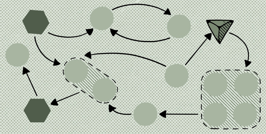 Abstract illustration of interconnected nodes linked by arrows